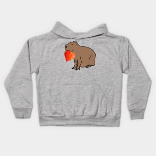 Cute Valentines Day Capybara with Red Heart Kids Hoodie